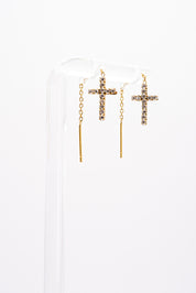 Boucles d'oreilles en cascade avec croix