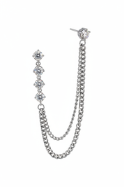 3 cristalli + stud catena curb argento - 3/4
