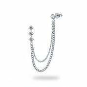 3 cristalli + stud catena curb argento - frontale