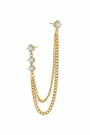 3 cristalli + stud catena curb oro - 3/4