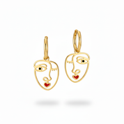 Abstract Face Earrings – Gold Black Pupils