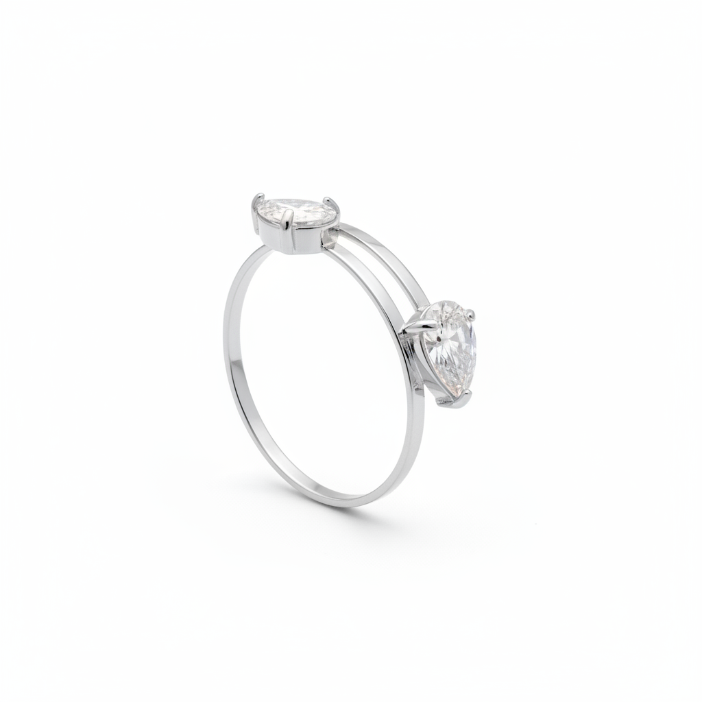 Anello aperto gemme a goccia - argento