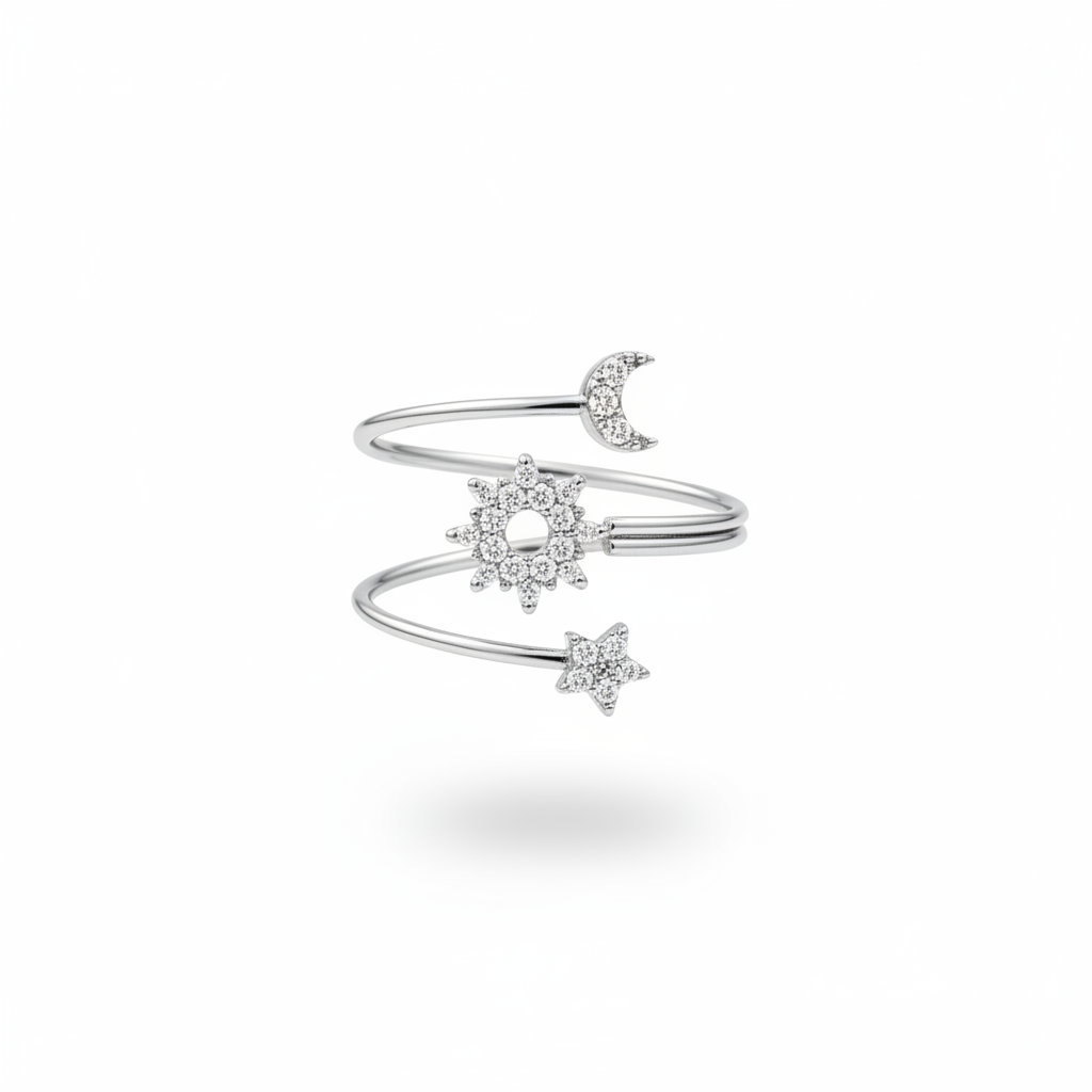 Anello argento stella sole luna