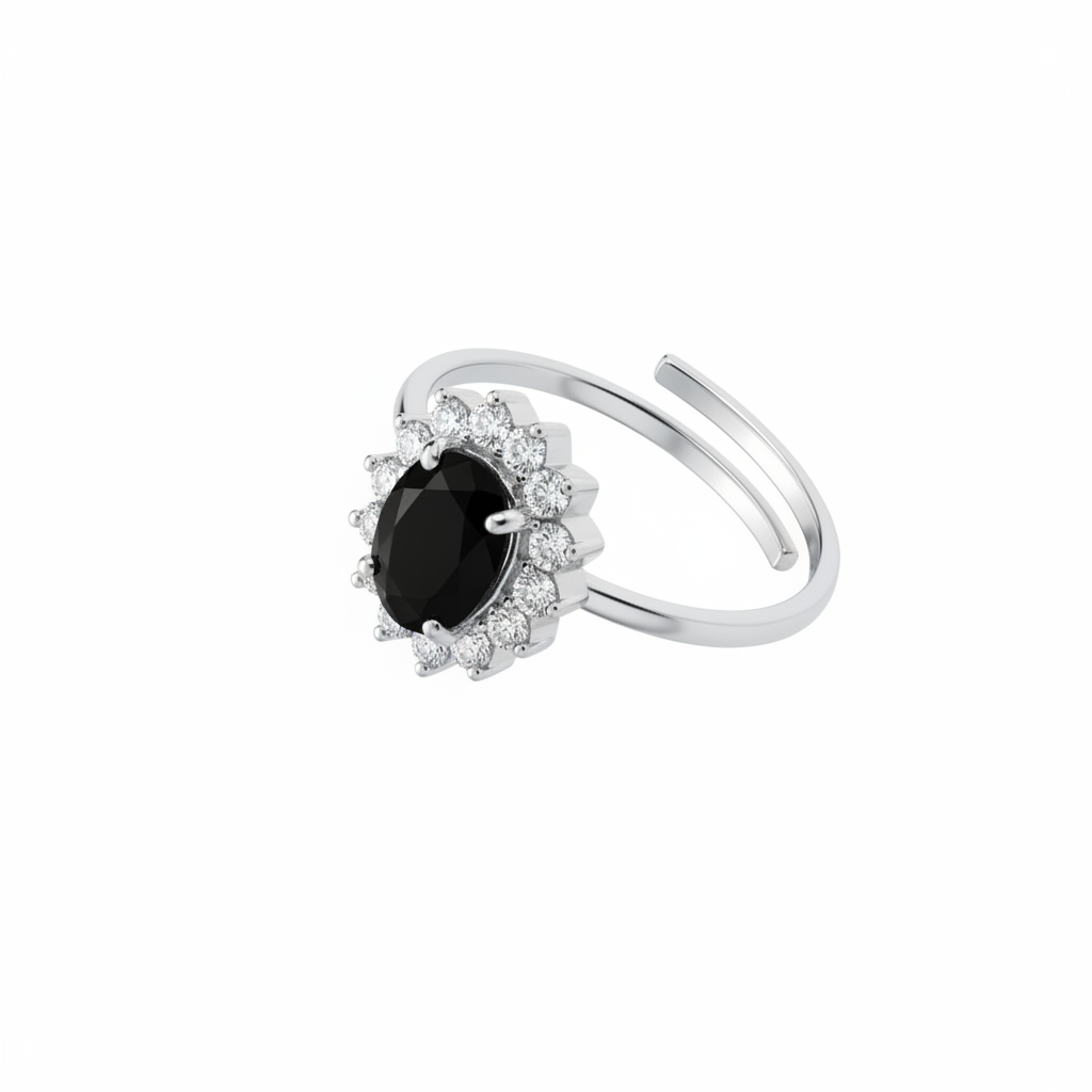 Anello cluster argento - pietra nera