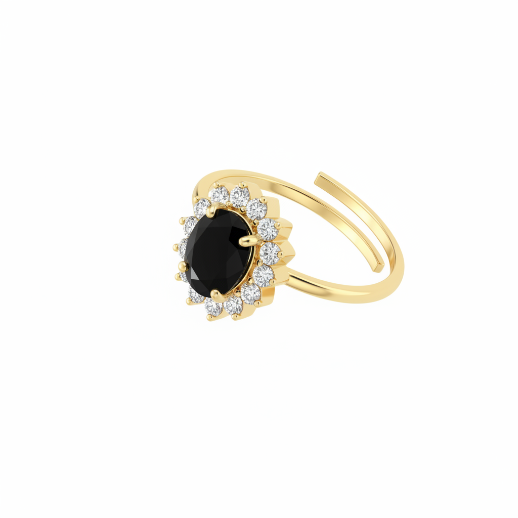 Anello cluster oro - pietra nera