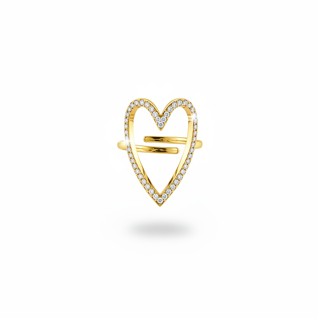 Anello cuore pavé oro - vista frontale
