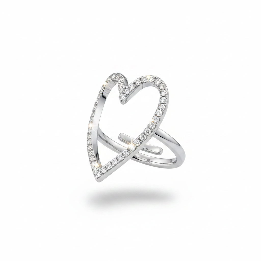 Anello cuore pavé - vista 45°