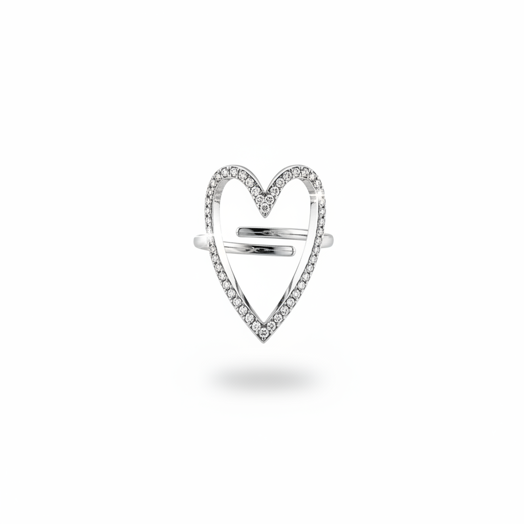 Anello cuore pavé - vista frontale