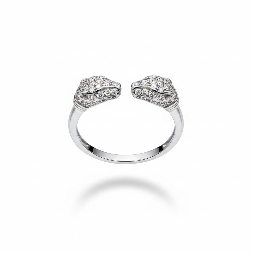 Anello doppia pantera argento - vista dall'alto