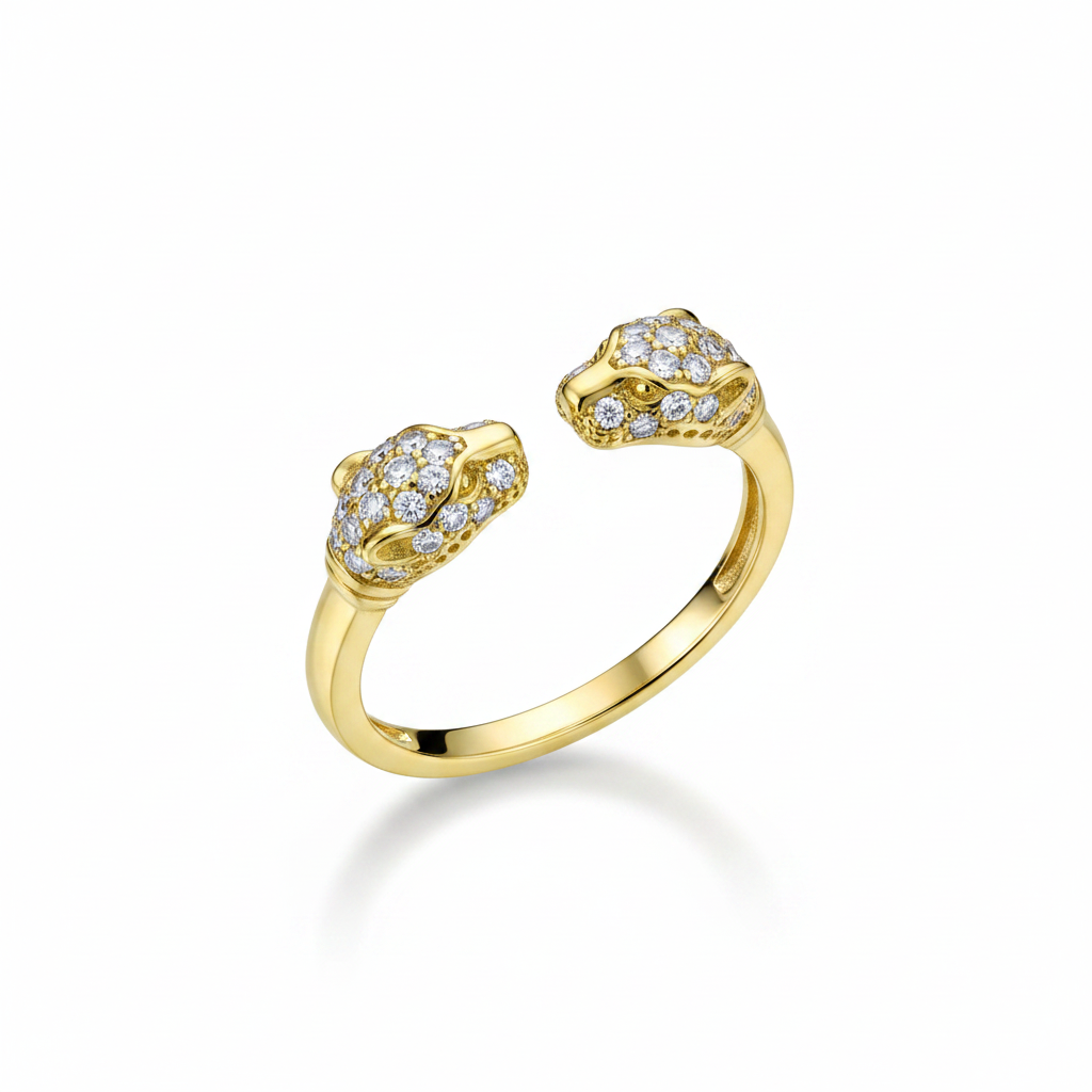 Anello doppia pantera oro - vista frontale