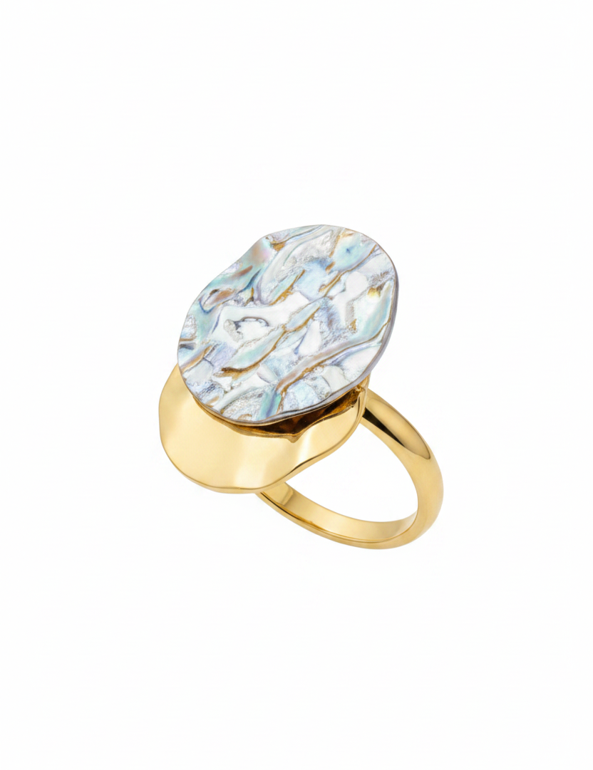 Anello doppio disco madreperla - tre quarti