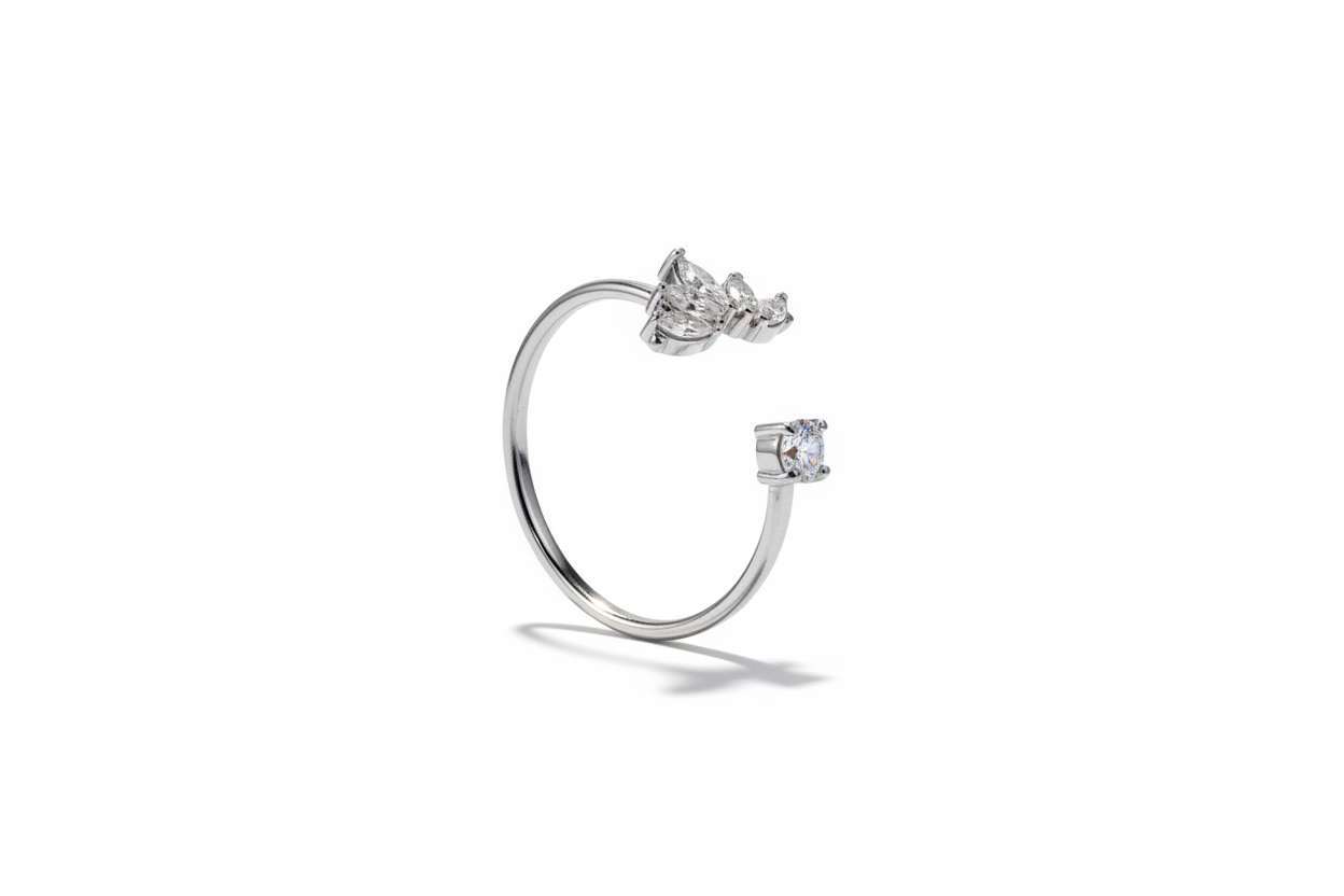 Anello farfalla argento - vista laterale