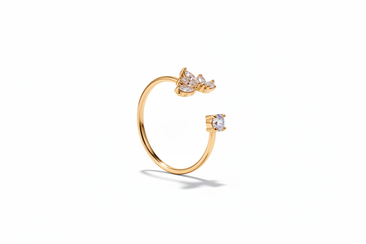 Anello farfalla oro - vista laterale