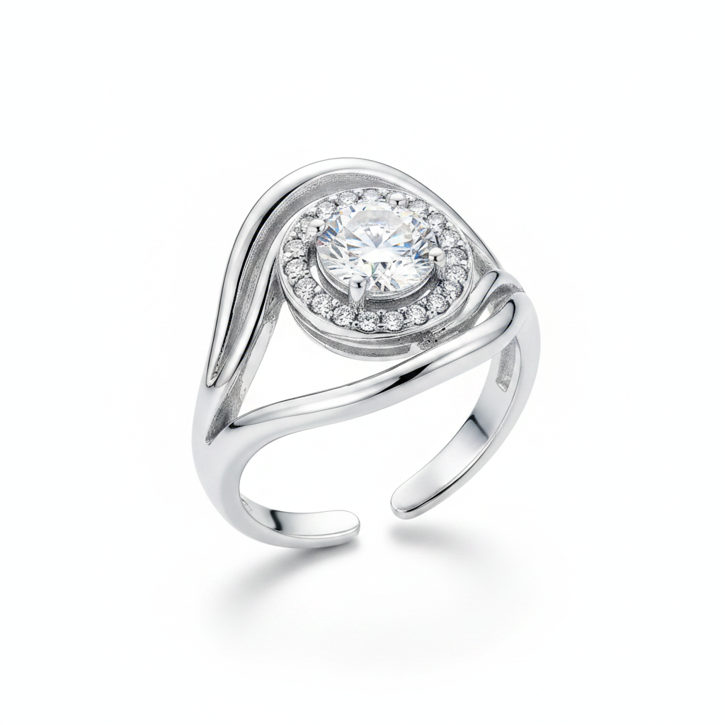 Anello halo argento - angolazione 45°