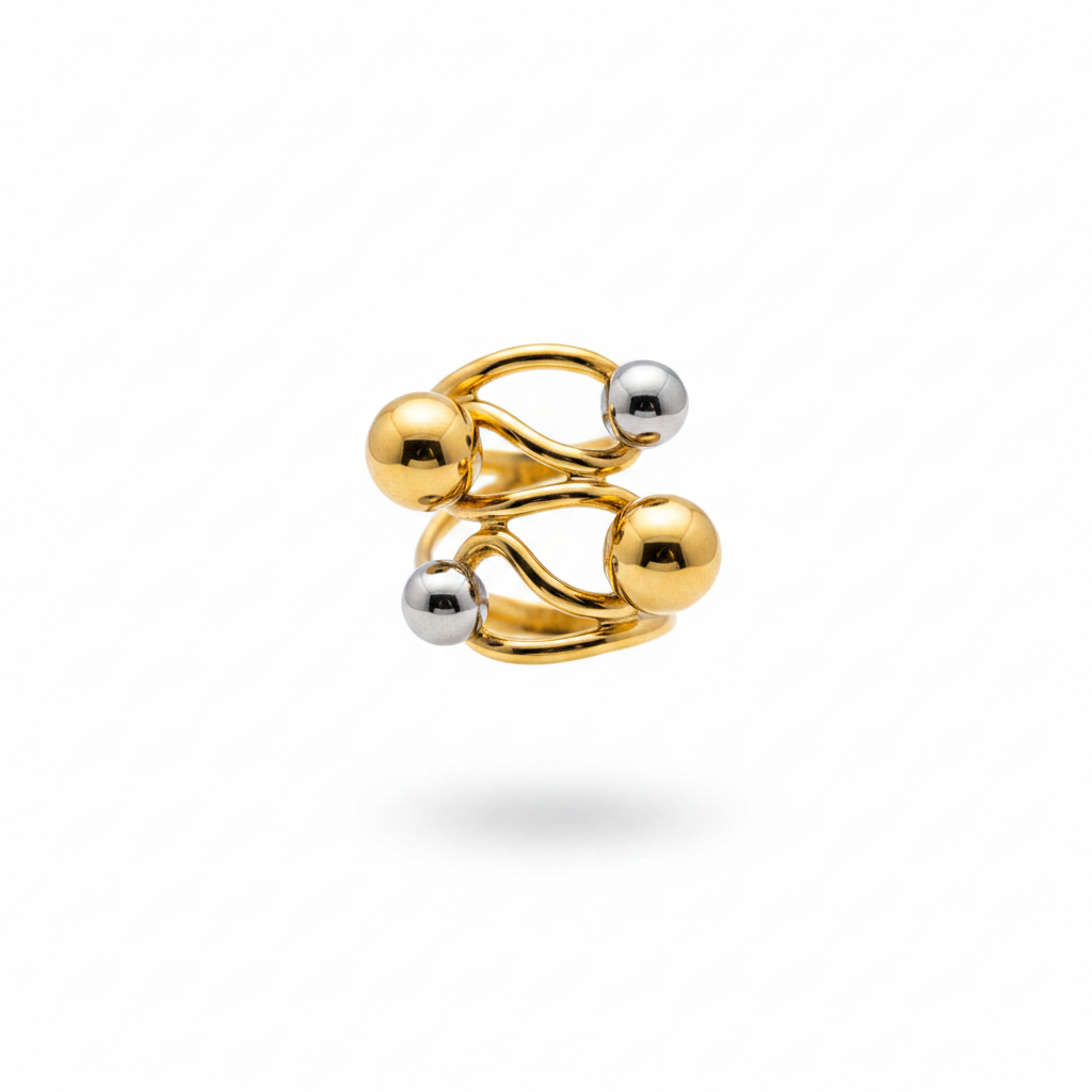 Anello oro sfere gold silver - vista frontale