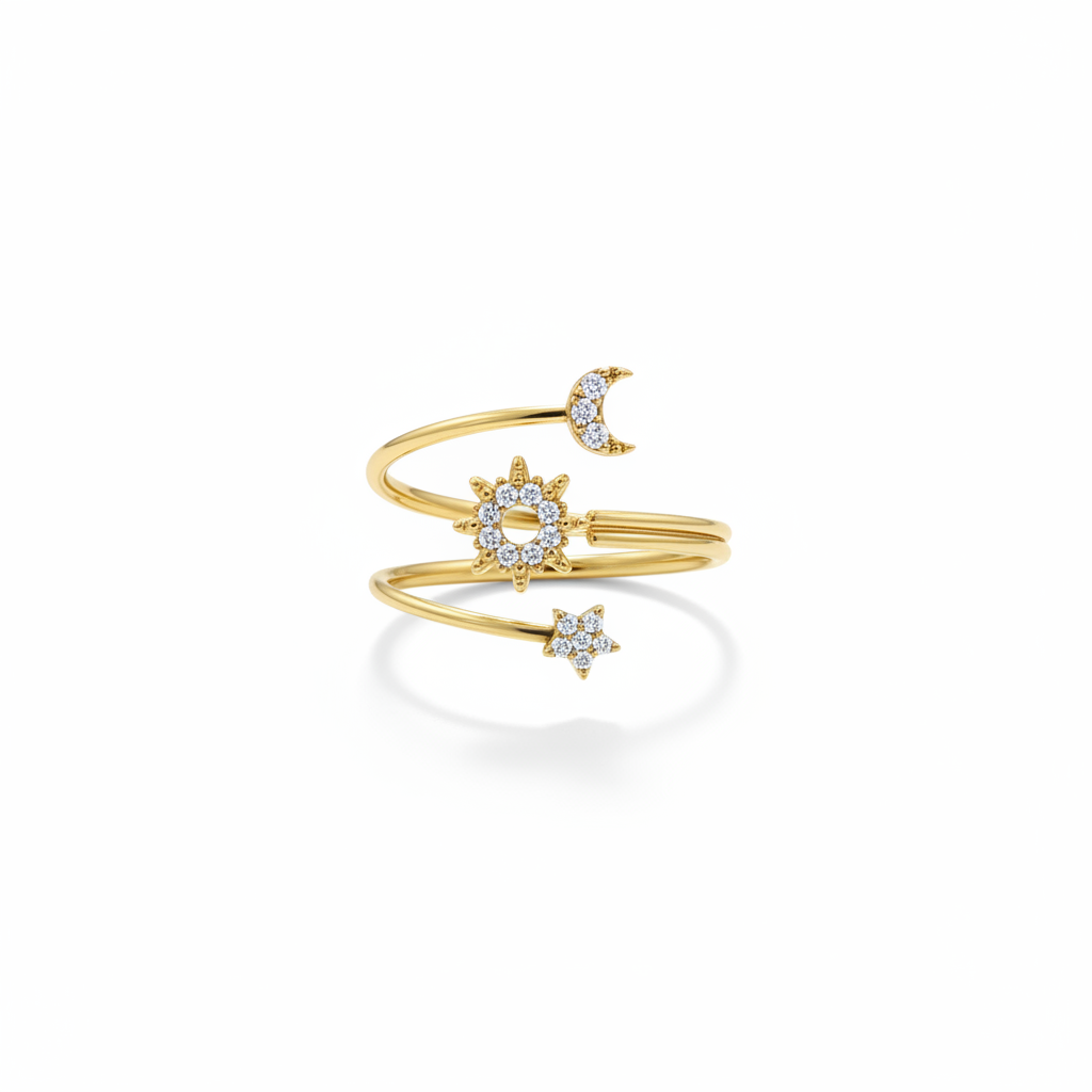 Anello oro stella sole luna