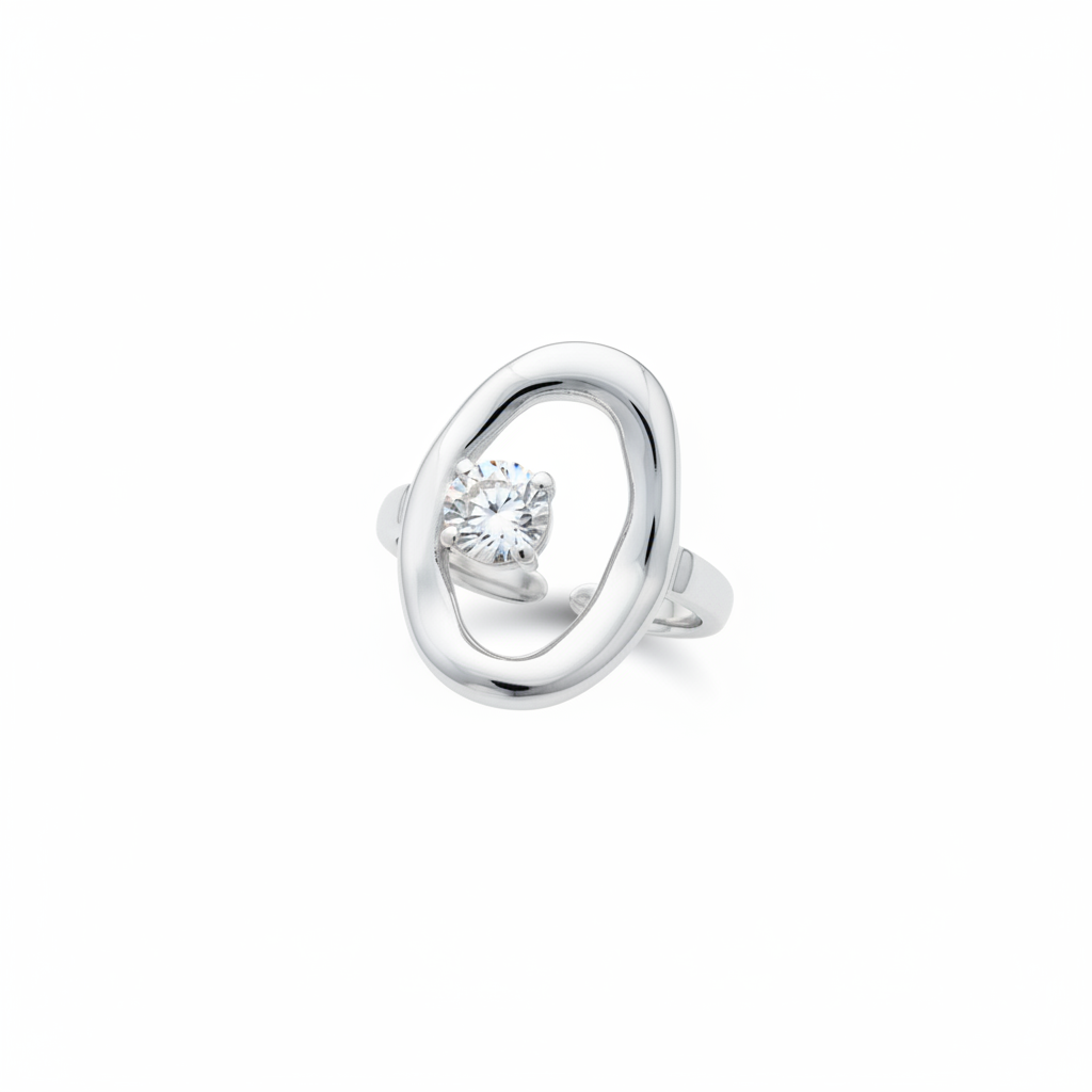 Anello ovale con diamante flottante - argento