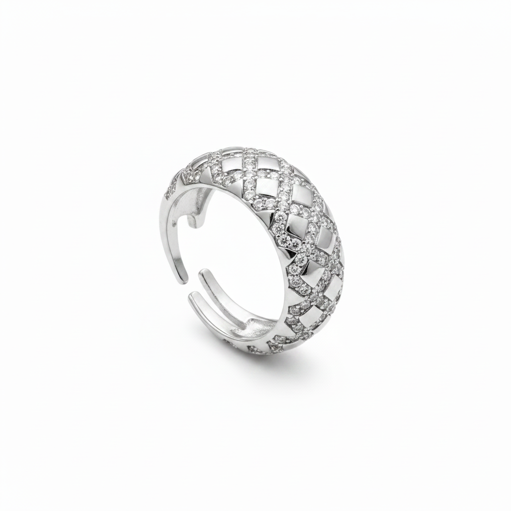 Anello Quilted Argento - Quadrato