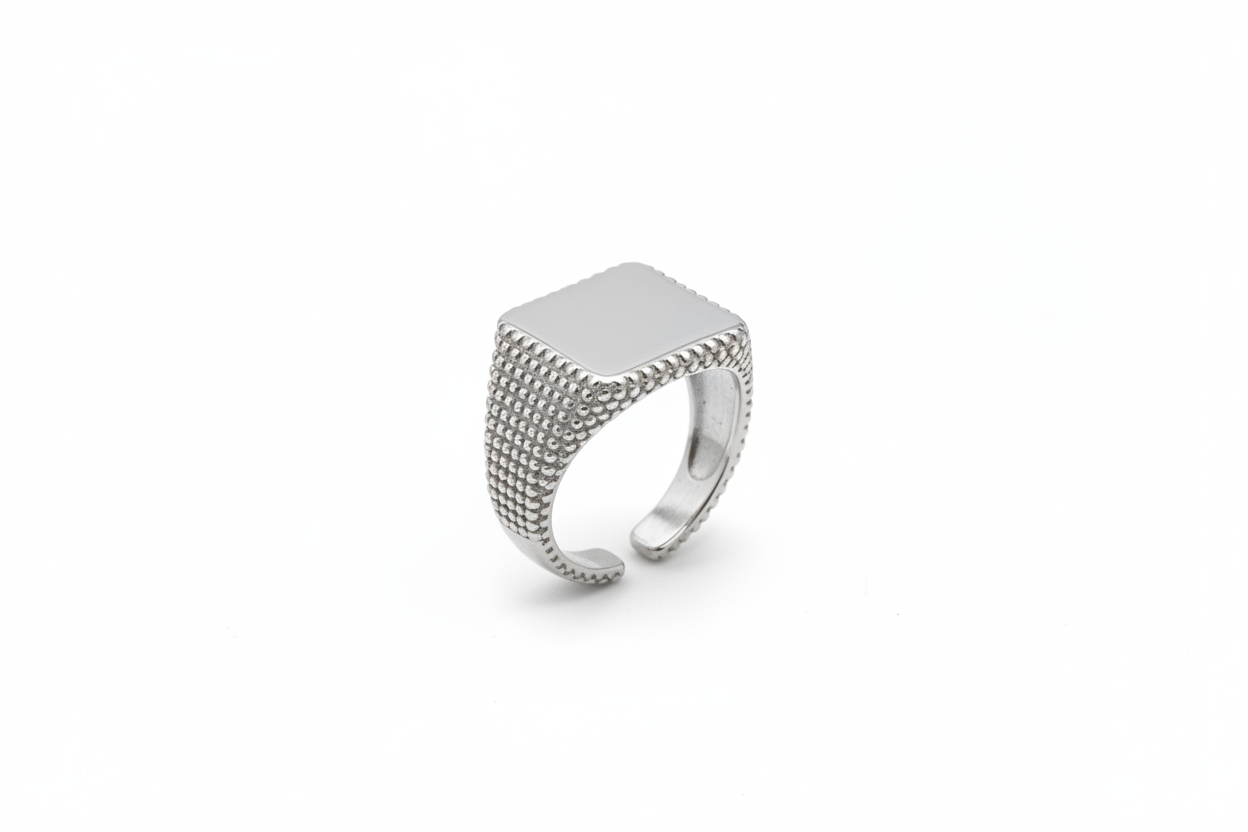 Anello Sigillo Granulato Argento - Landscape