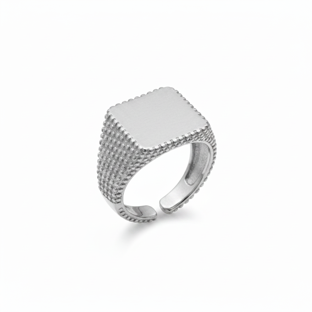 Anello Sigillo Granulato Argento - Quadrato