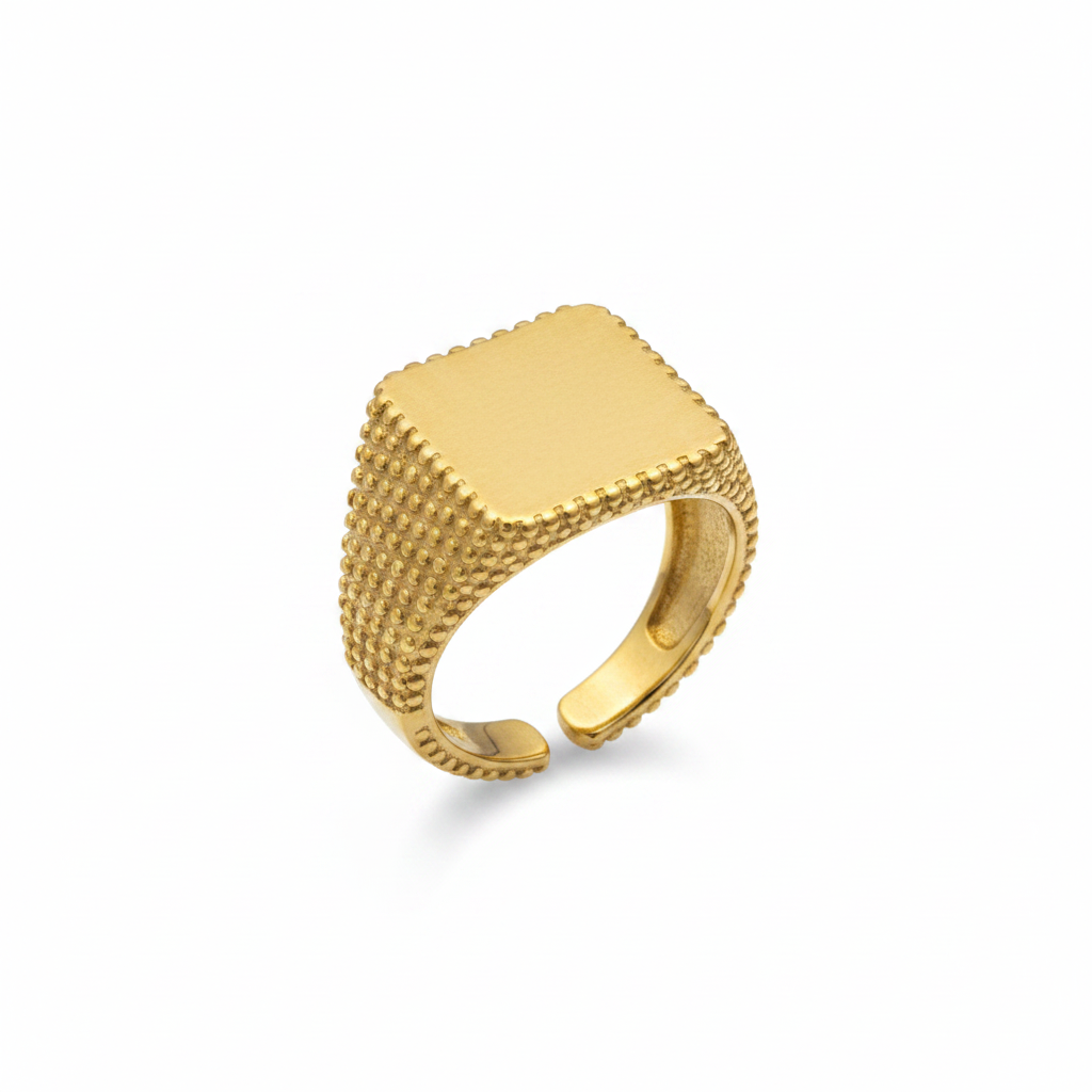 Anello Sigillo Granulato - Quadrato