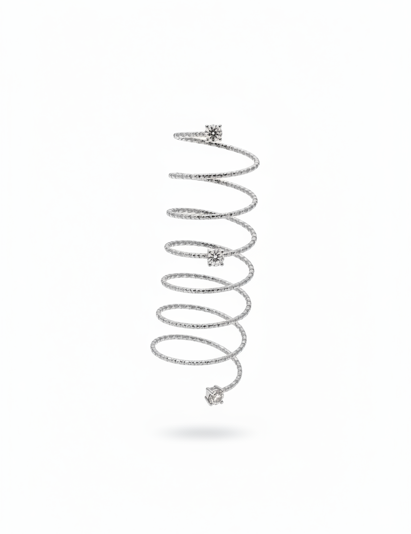 Anello spirale multi-giro con diamanti - argento