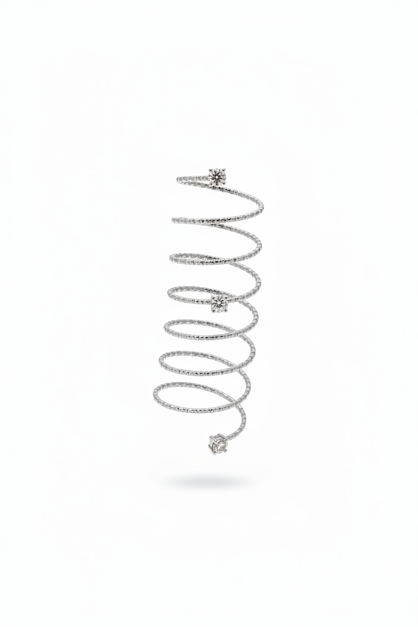 Anello spirale multi-giro con diamanti - argento