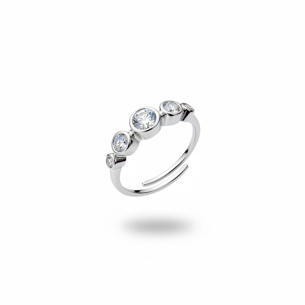 Anello trio bezel argento - angolazione 45°