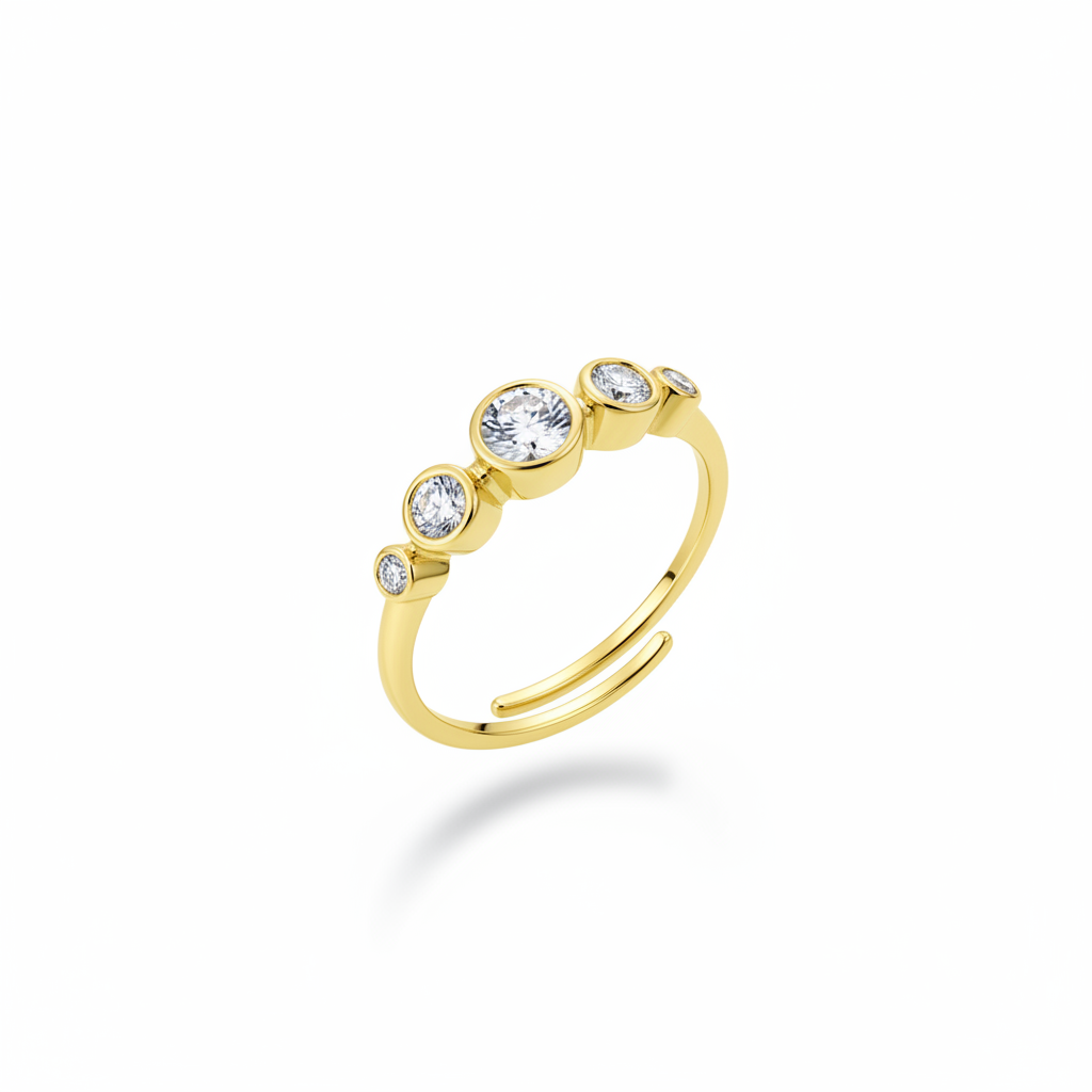 Anello trio bezel oro - angolazione 45°