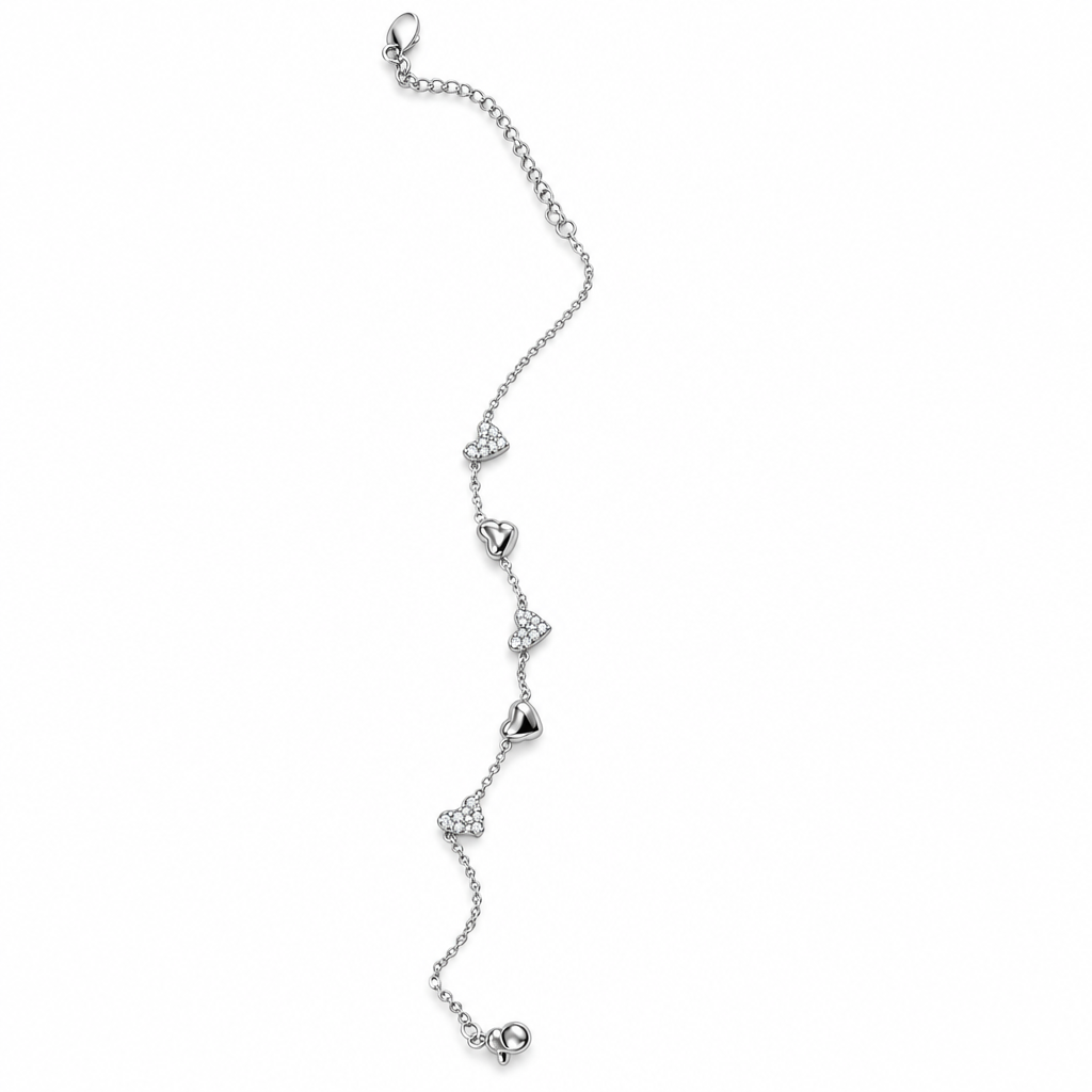 argento - bracciale cuoricini alternati
