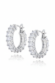 Baguette Hoop Earrings Silver