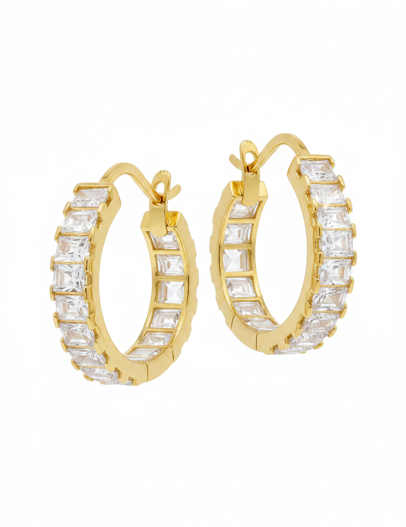 Baguette Hoop Earrings Yellow Gold