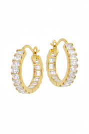 Baguette Hoop Earrings Yellow Gold