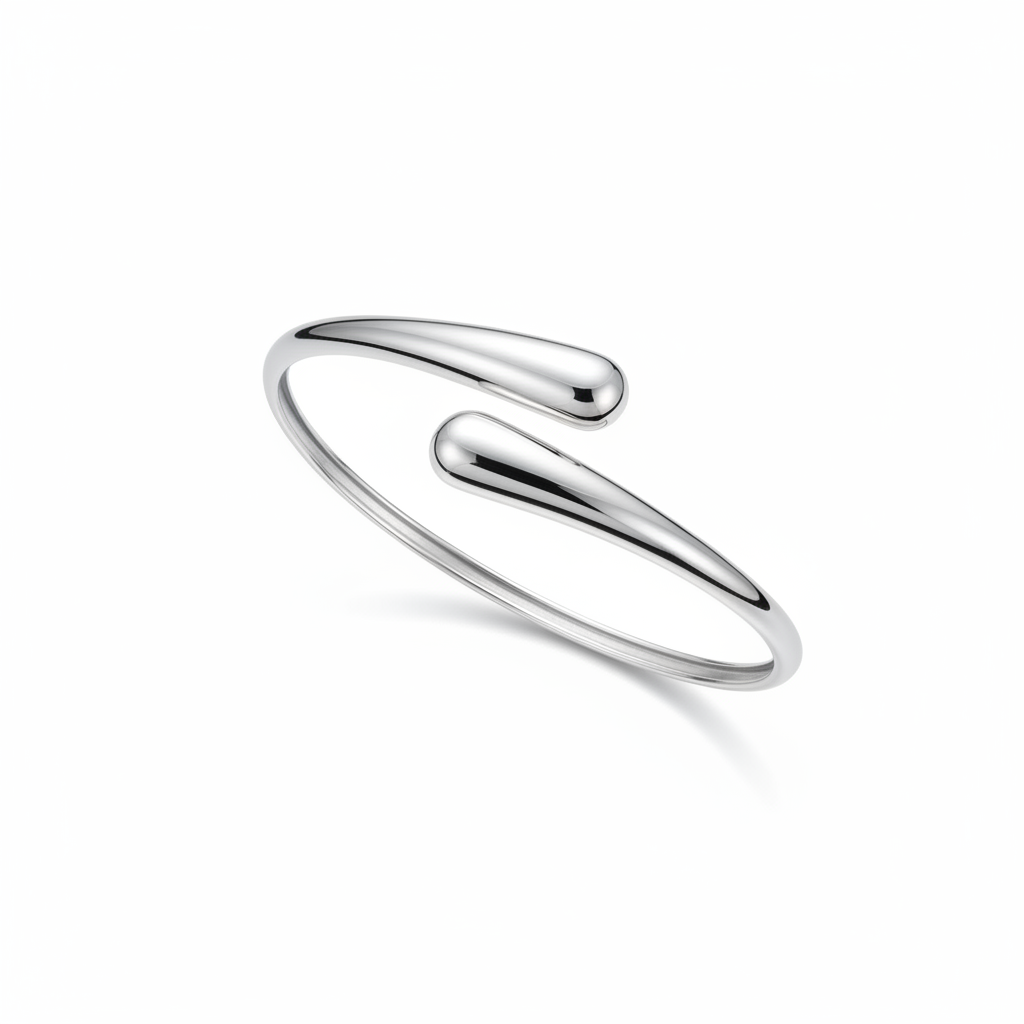 Bangle doppio filo goccia argento - floating sfondo bianco