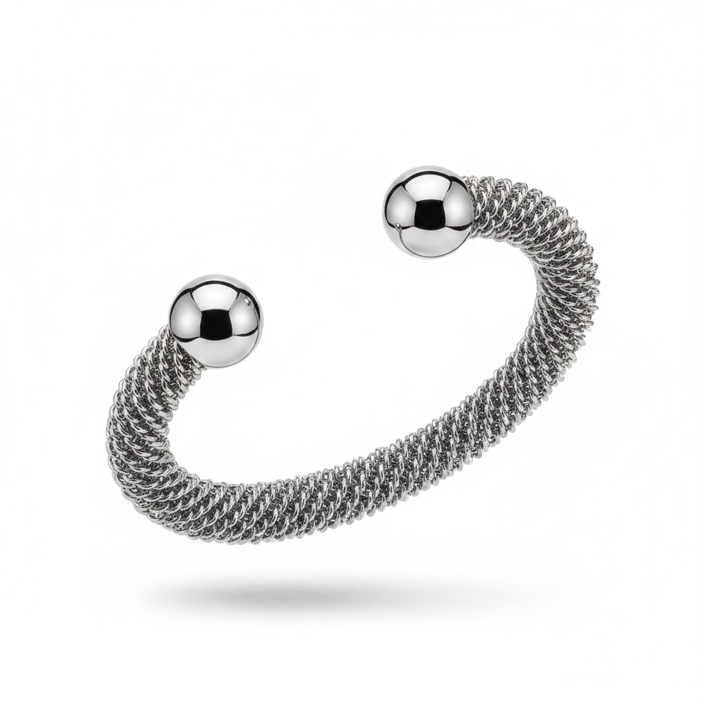 Bangle mesh sfera argento - floating sfondo bianco