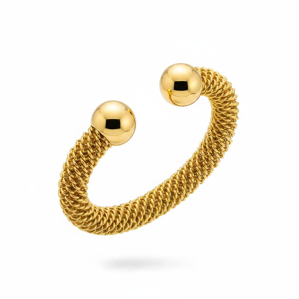 Bangle mesh sfera oro - floating sfondo bianco