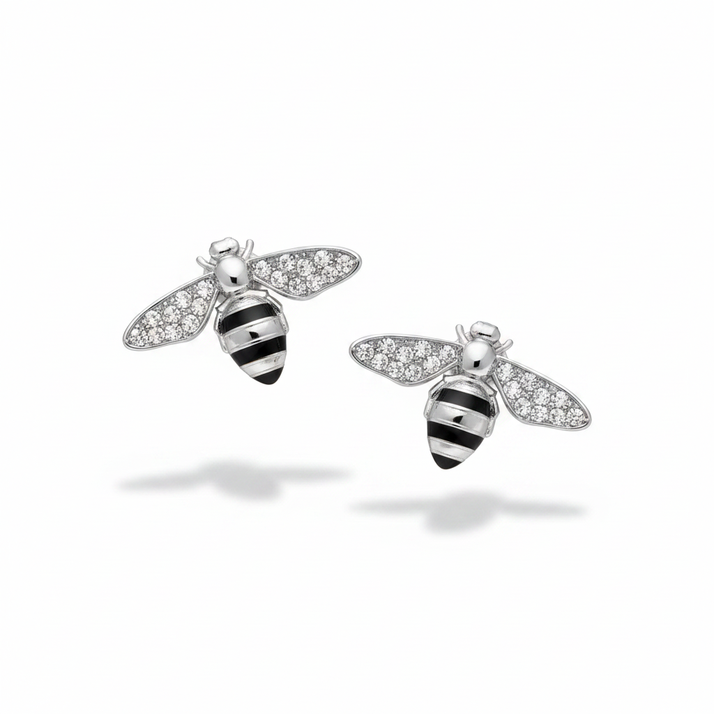 Bee Earrings Silver – Silver Black Stripes
