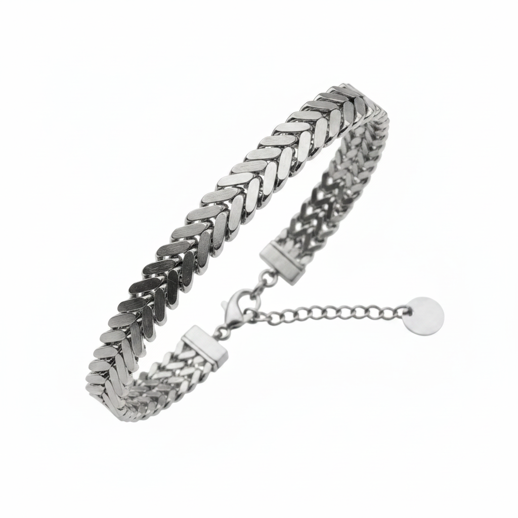 Bracciale 2 File V Satinato Argento - Quadrato