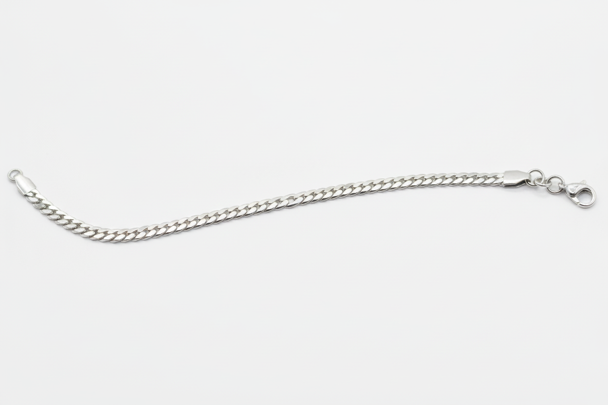 Bracciale argento catena grumetta piatta - dettaglio