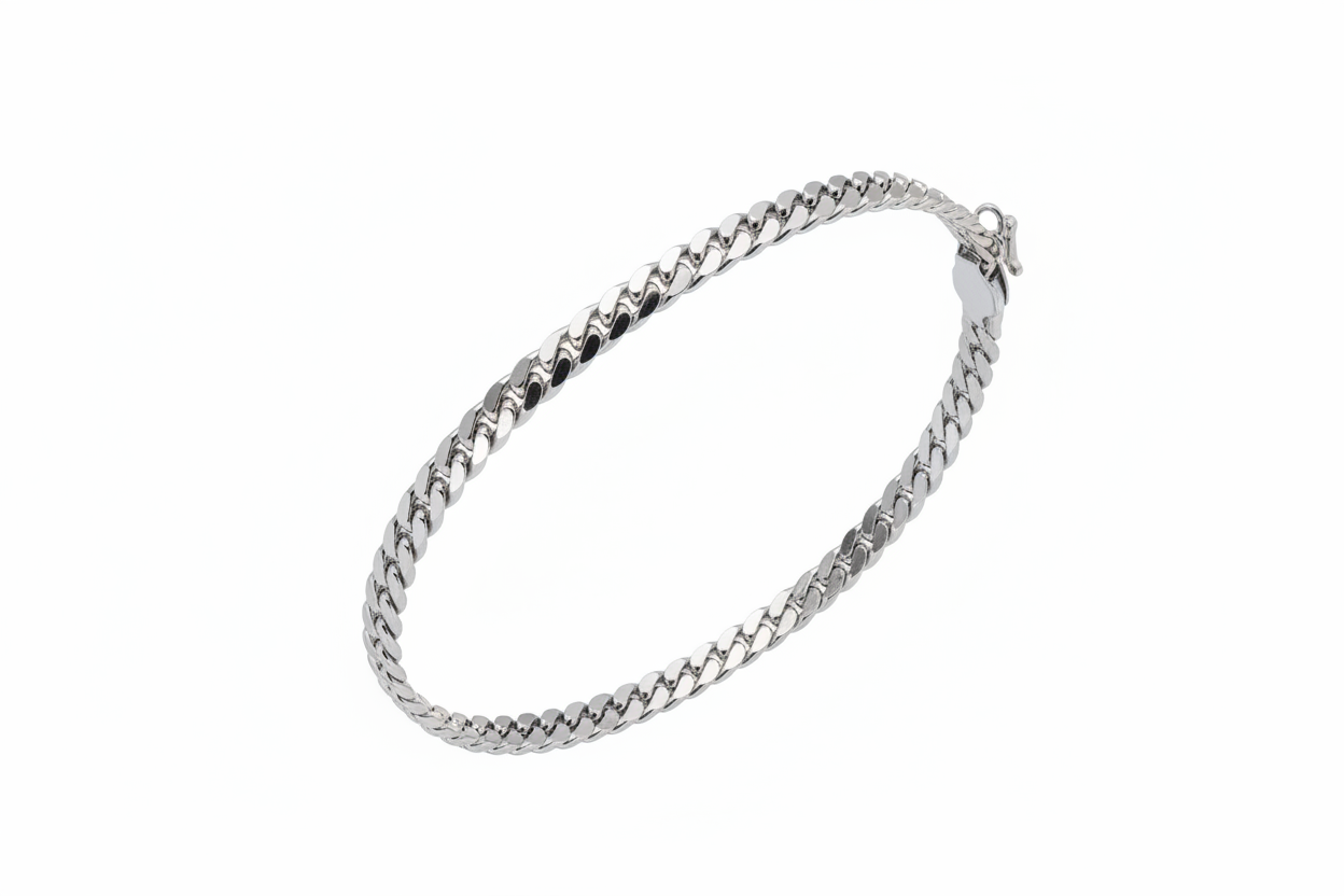 Bracciale argento catena grumetta piatta - vista tre quarti