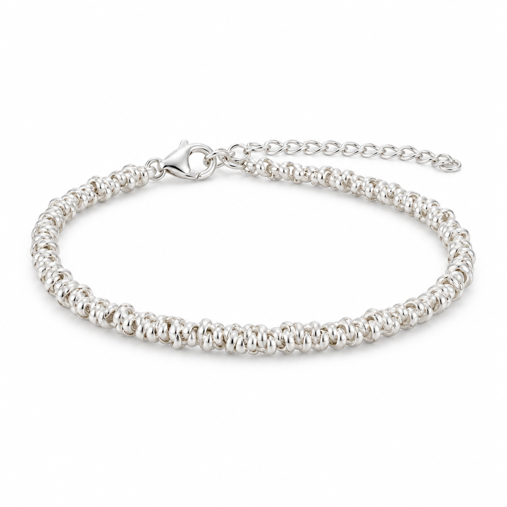 Bracciale argento lucido con maglia compatta