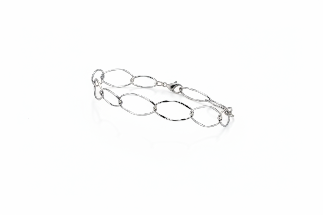 Bracciale argento maglie ovali sottili texturizzate - vista laterale