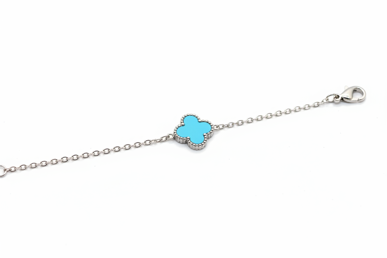 Bracciale argento quadrifoglio turchese - dettaglio
