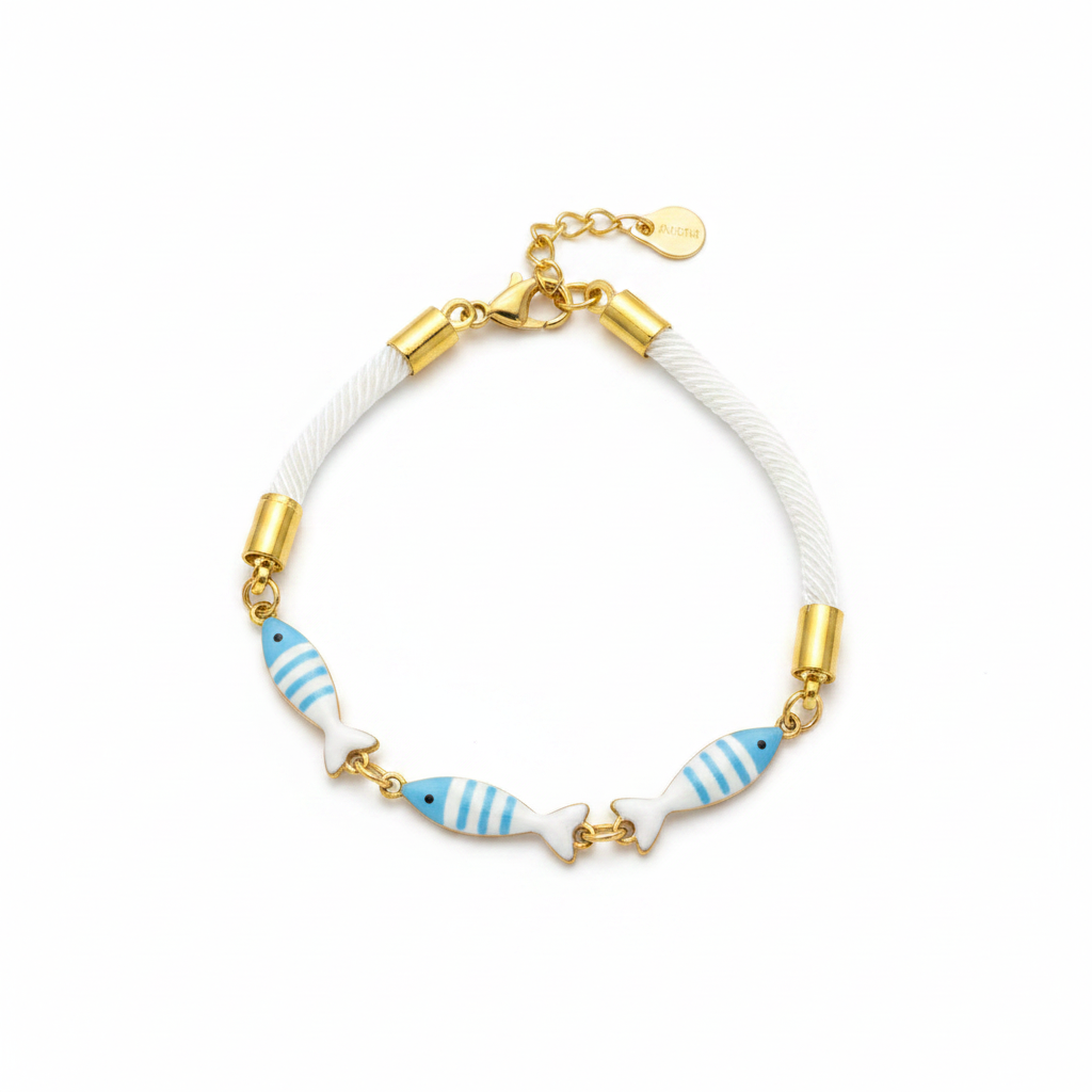Bracciale azzurro oro sfondo bianco