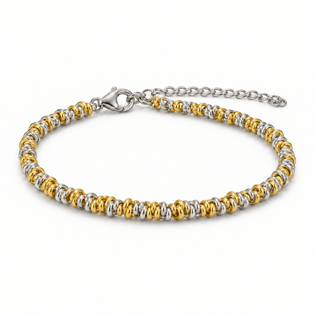 Bracciale bicolore con maglie alternate oro e argento