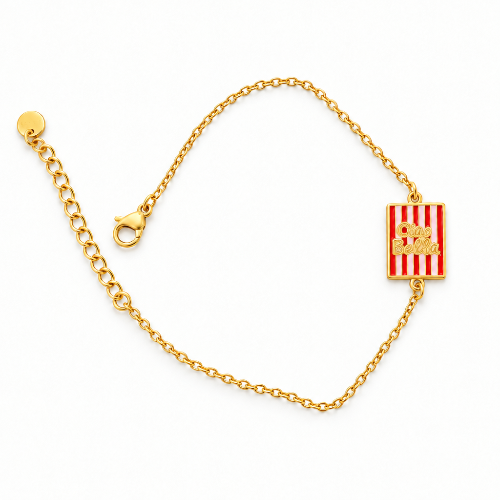 Bracciale Ciao Bella con righe rosse e rosa chiaro