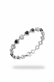 Bracciale Cuori Neri Alternati Argento