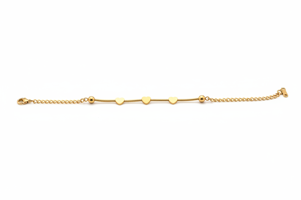 Bracciale cuori oro orizzontale - disposizione corretta