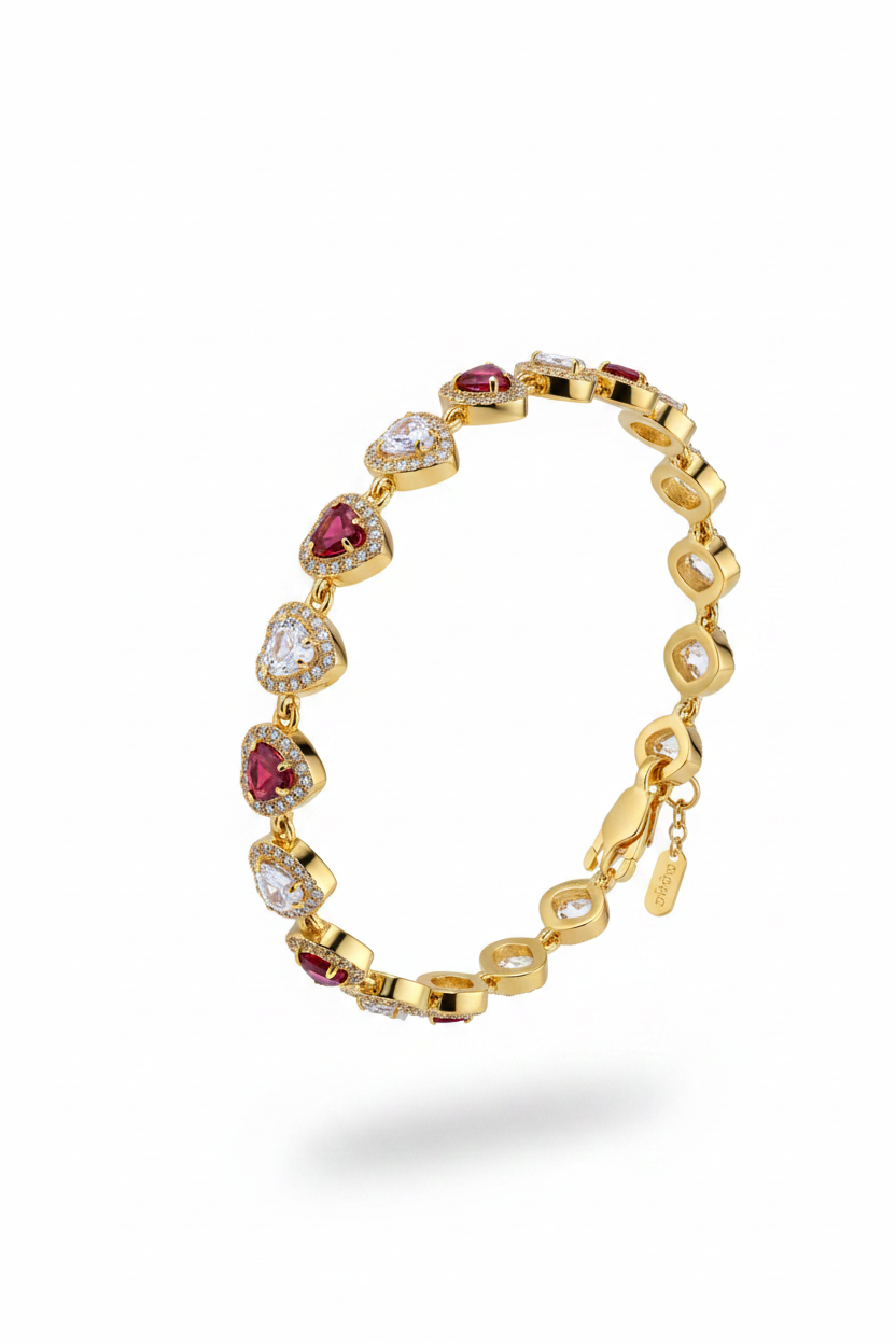 Bracciale Cuori Rossi Alternati Oro