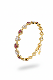 Bracciale Cuori Rossi Alternati Oro